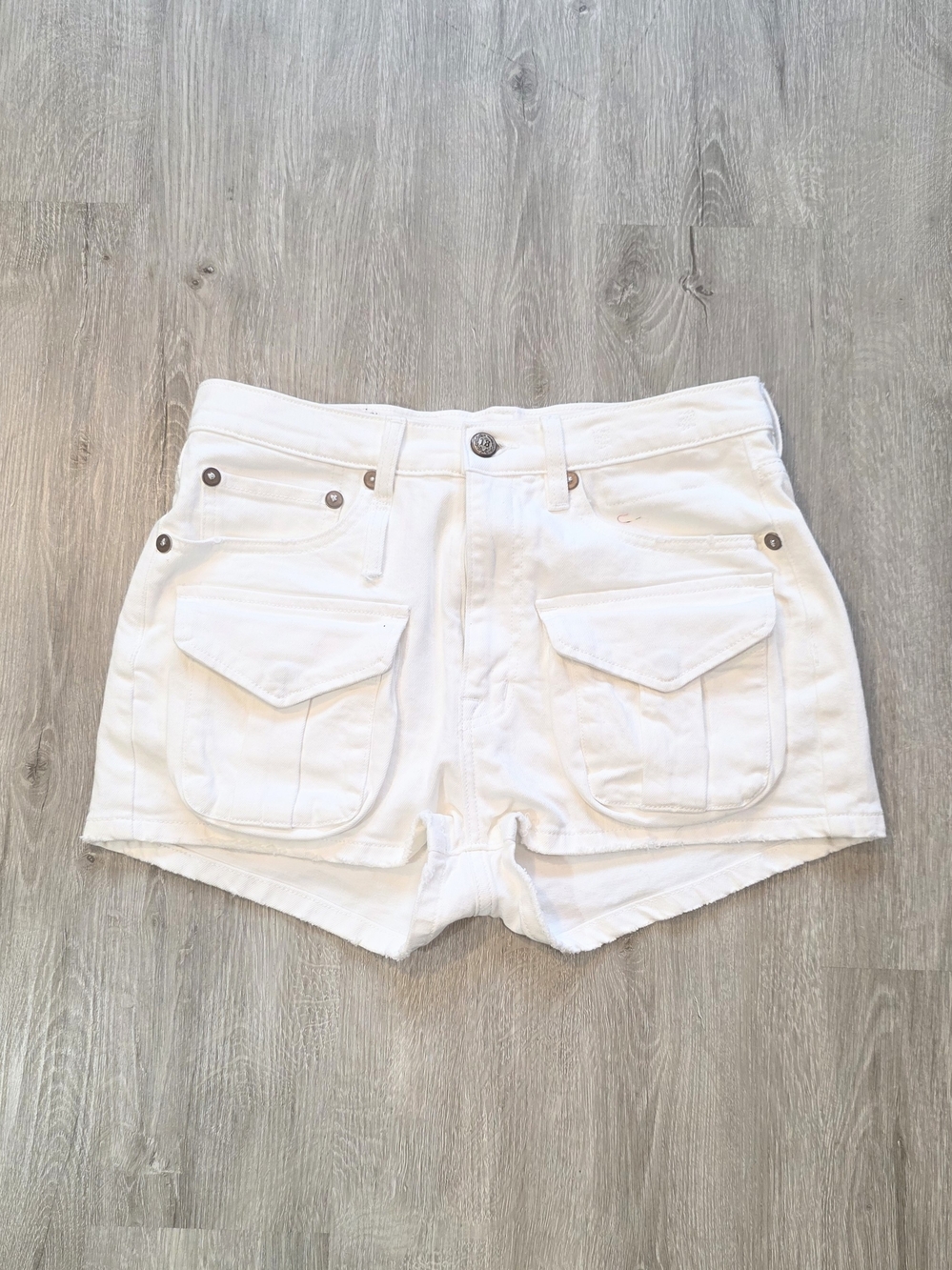 R13 X Boyfriend Front Cargo Pocket White Shorts 12" Size 25